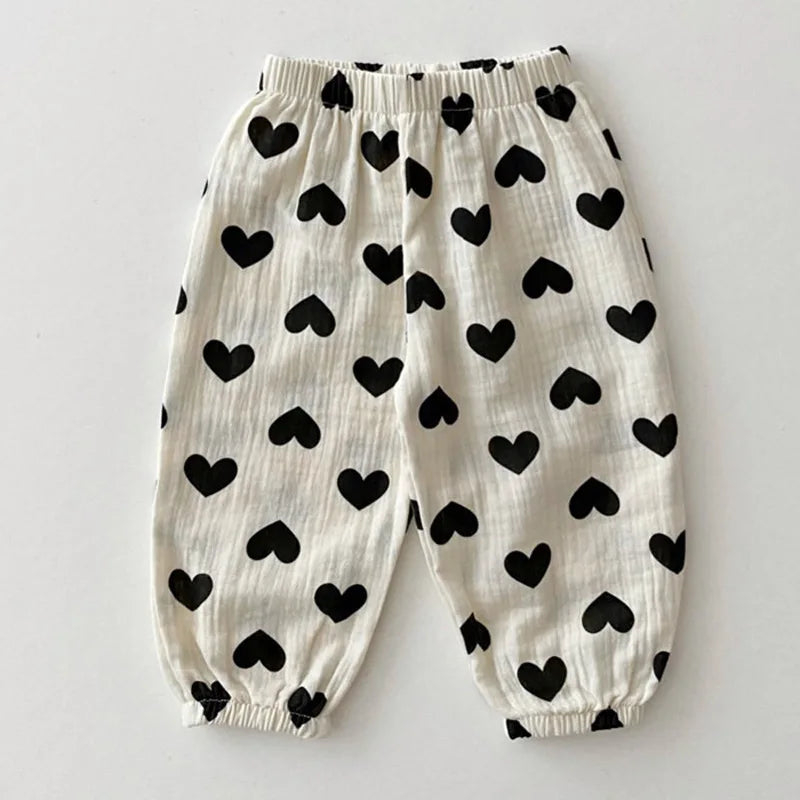 Summer Baby Clothes Linen Girls Pants Sweet Print Girls Trousers Boys Casual Pants