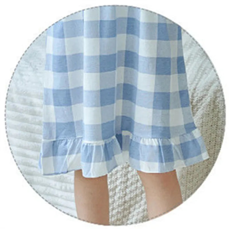 Spring Autumn Cotton Long Sleeve Children's Pajamas Little Girls Thin Nightdress Baby Girls Solid Color Lattice Pattern Homewear