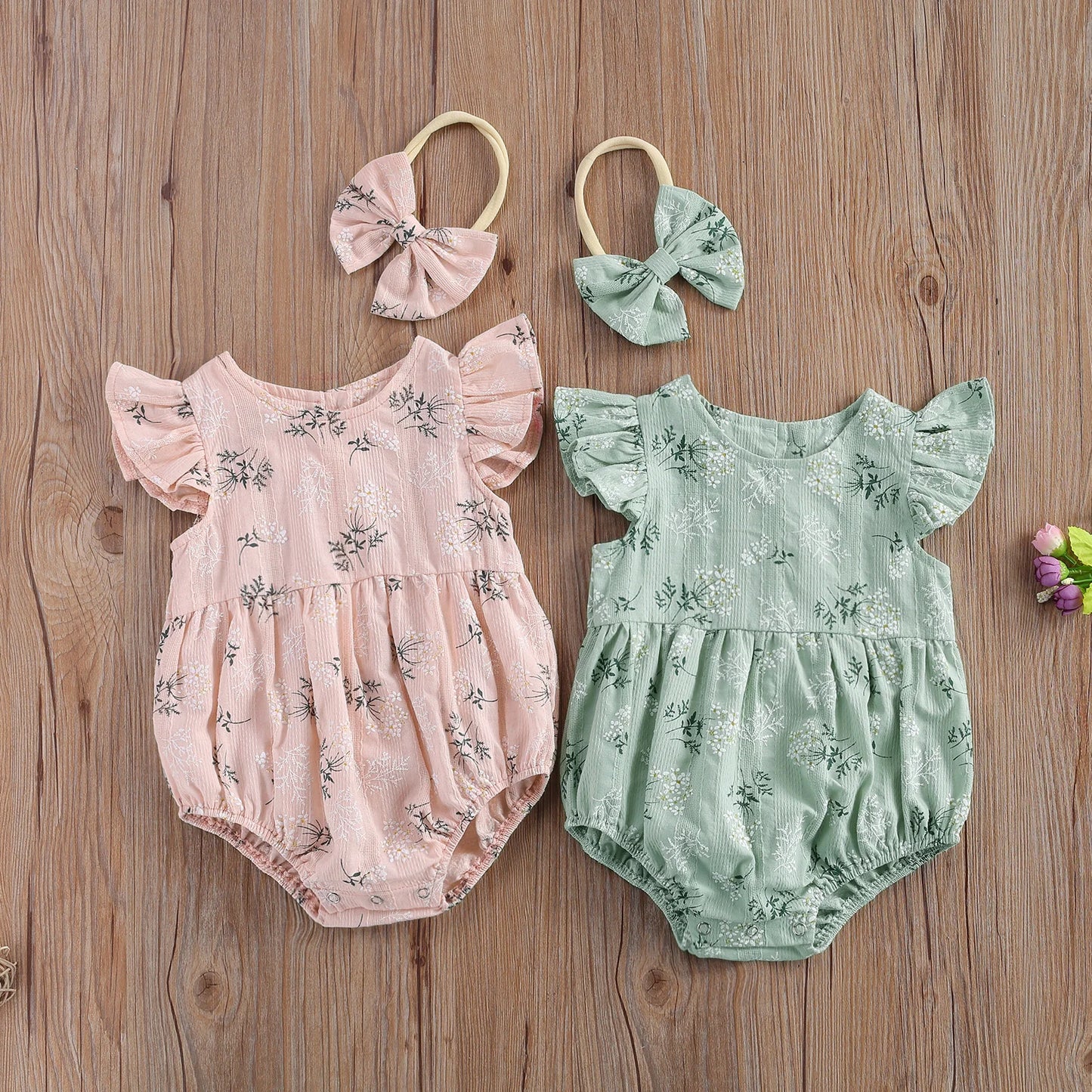 Spring Cotton Jumpsuit w/Headband Floral Print