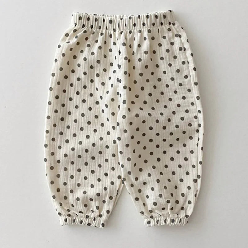 Summer Baby Clothes Linen Girls Pants Sweet Print Girls Trousers Boys Casual Pants