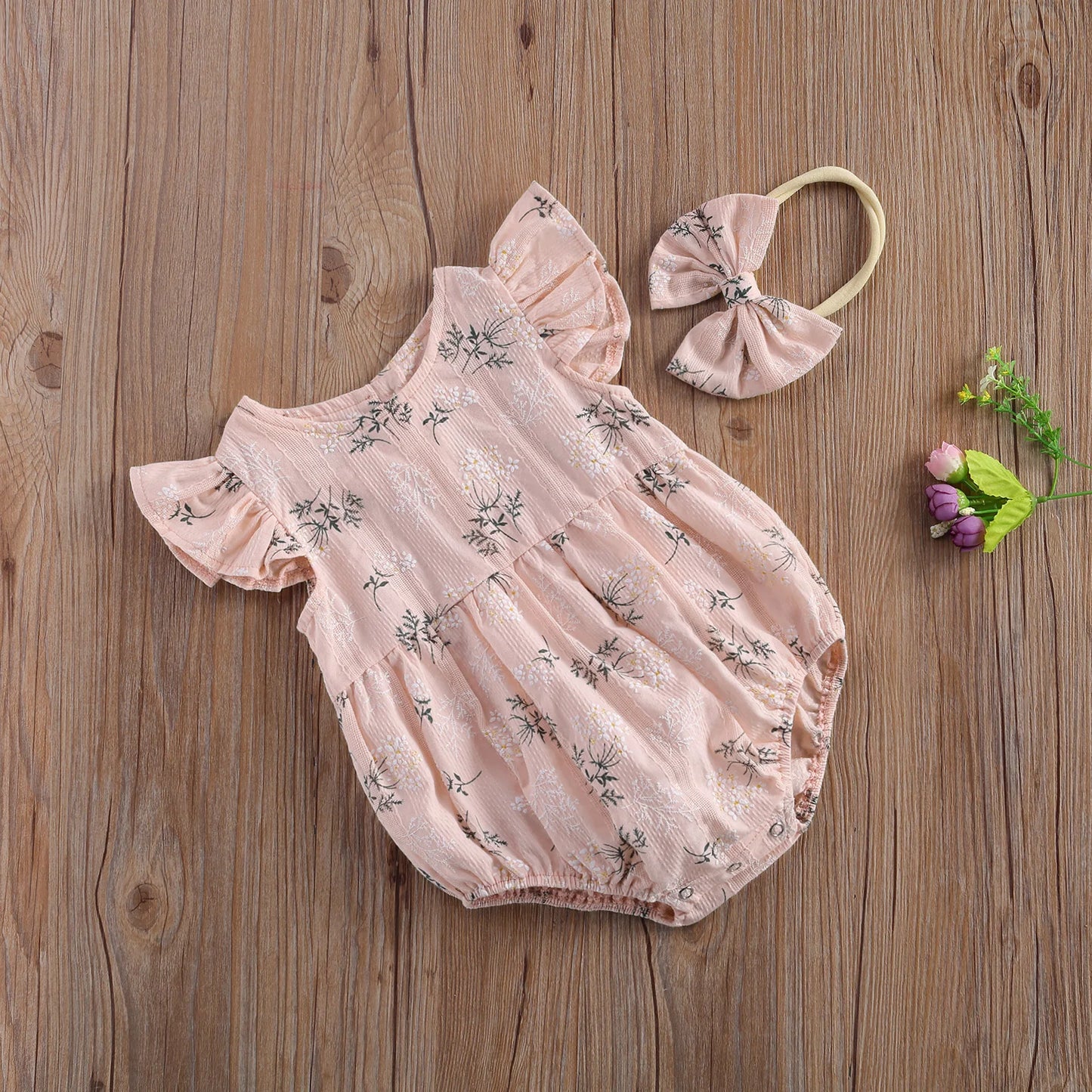 Spring Cotton Jumpsuit w/Headband Floral Print