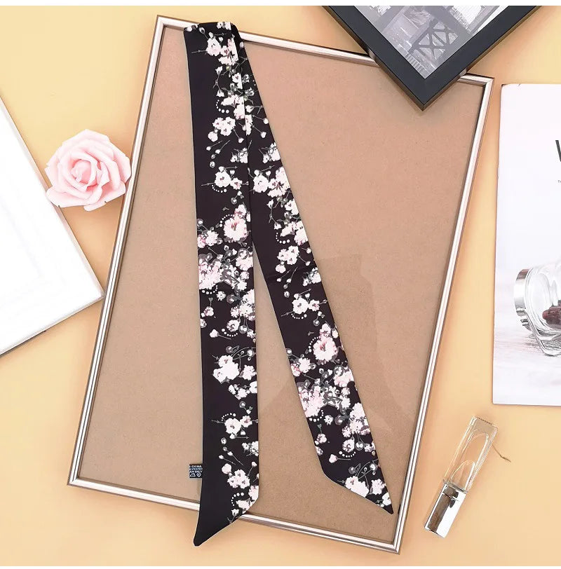 New Women's Summer Scarf Skinny Tied Bag Handle Small Ribbon Variety Ladies Head Scarf Headband Silk Neck Scarf G57