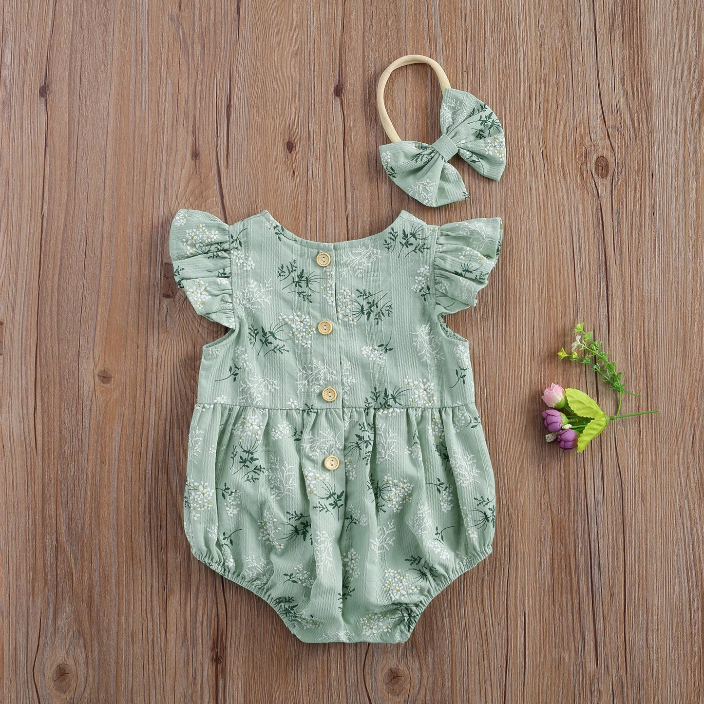 Spring Cotton Jumpsuit w/Headband Floral Print