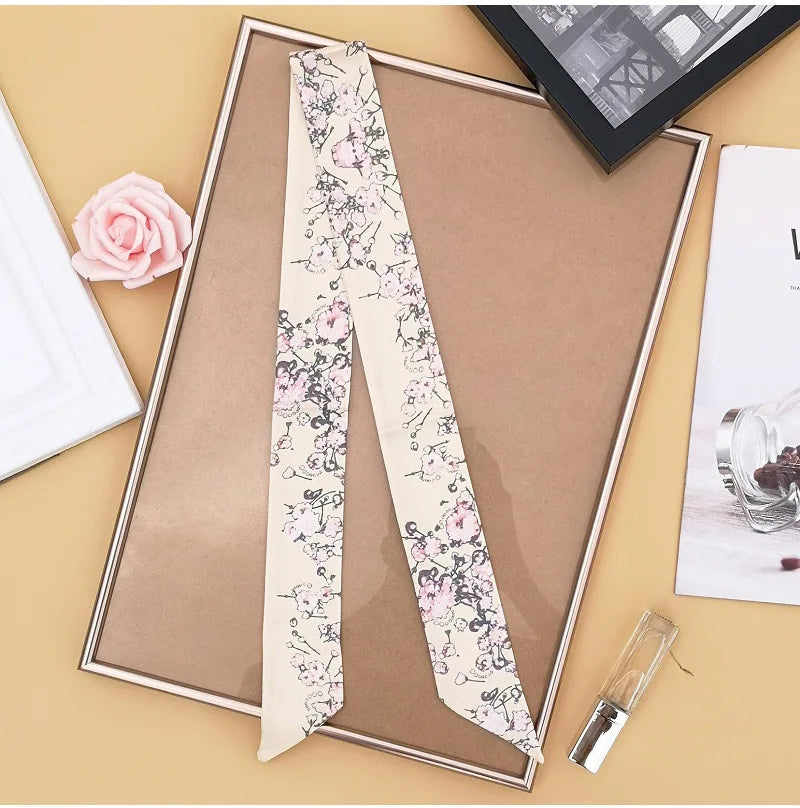 New Women's Summer Scarf Skinny Tied Bag Handle Small Ribbon Variety Ladies Head Scarf Headband Silk Neck Scarf G57