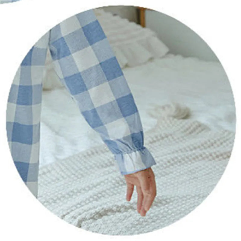 Spring Autumn Cotton Long Sleeve Children's Pajamas Little Girls Thin Nightdress Baby Girls Solid Color Lattice Pattern Homewear