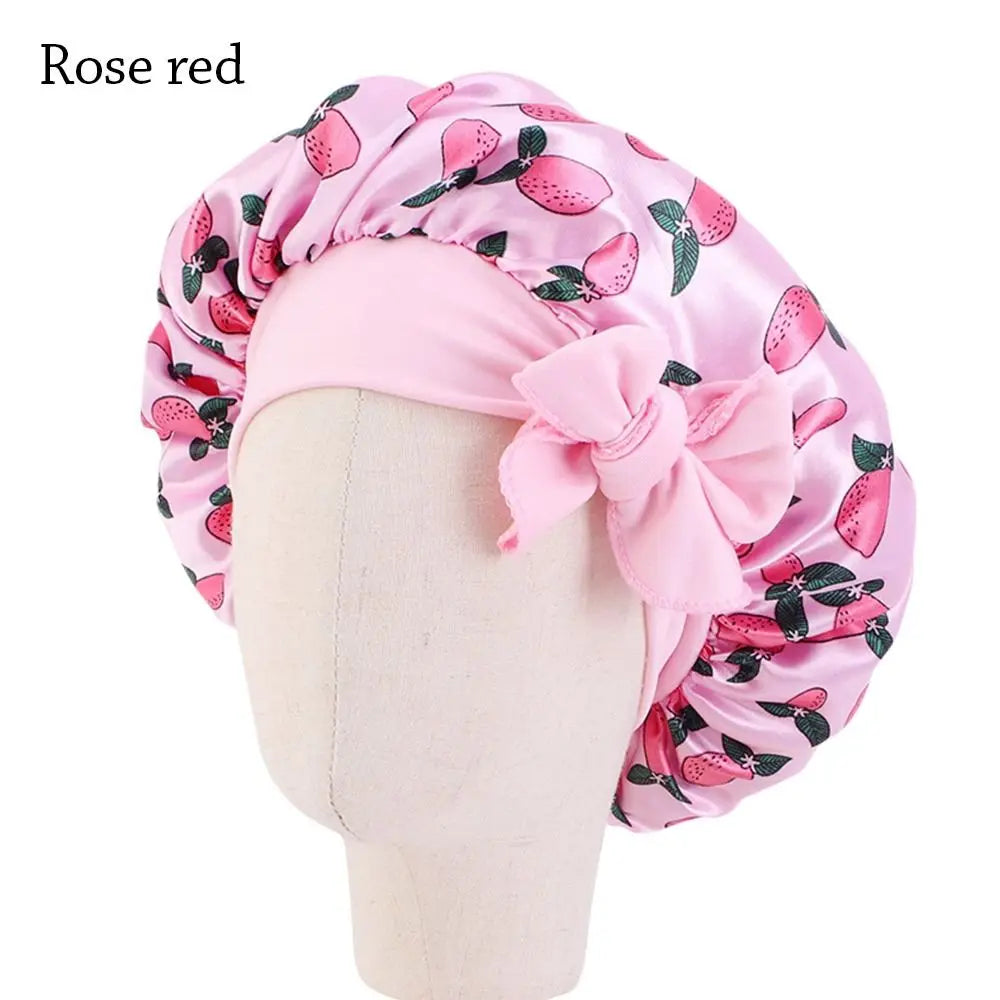 Boy Girls Band Bow Silk Sleep Hat Hair Beanie Shower Cap Satin Bonnet