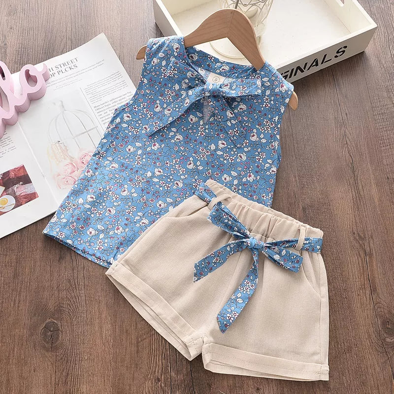 Melario Floral Blue Blouse T-shirt Pants 2PCS