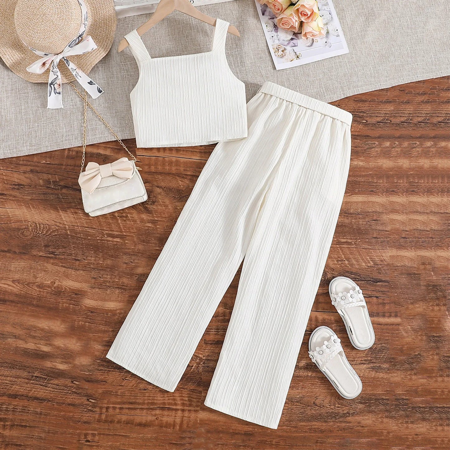 Sleeveless Tank Vest Tops+Pants Suit 2Pcs