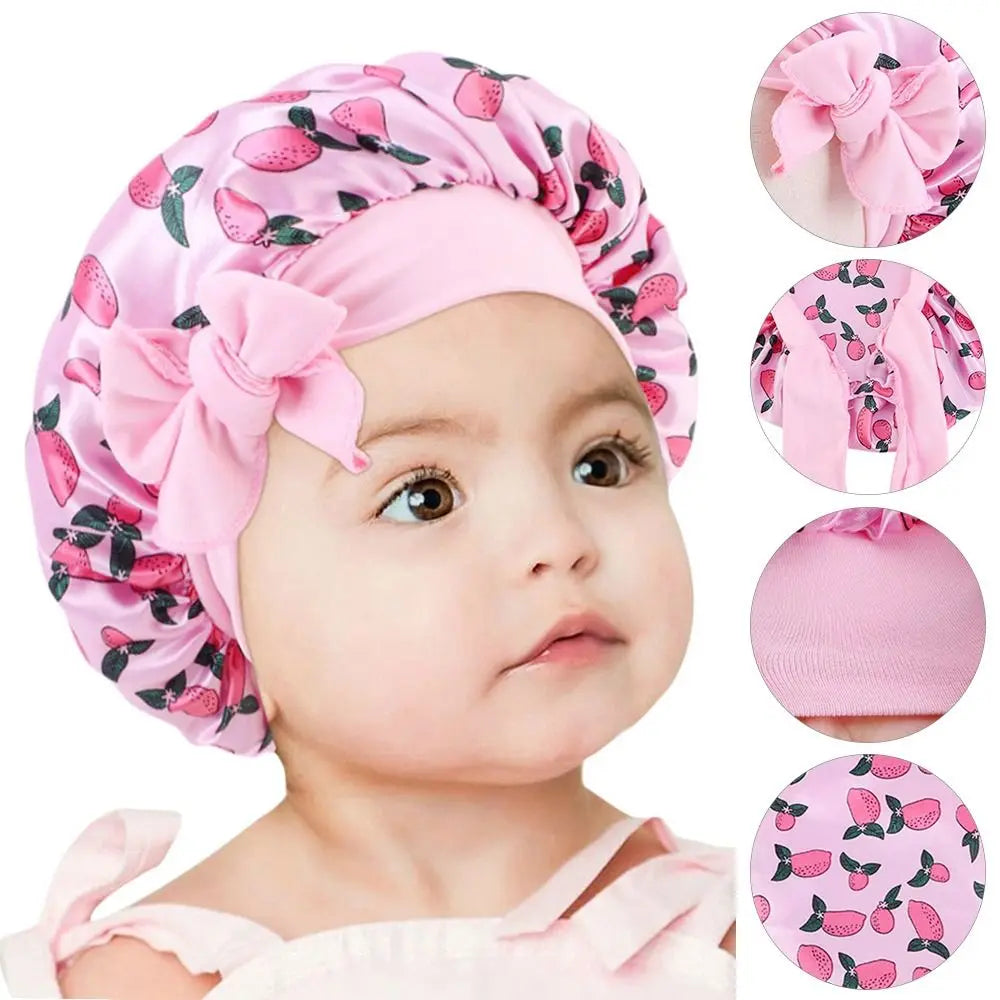Boy Girls Band Bow Silk Sleep Hat Hair Beanie Shower Cap Satin Bonnet