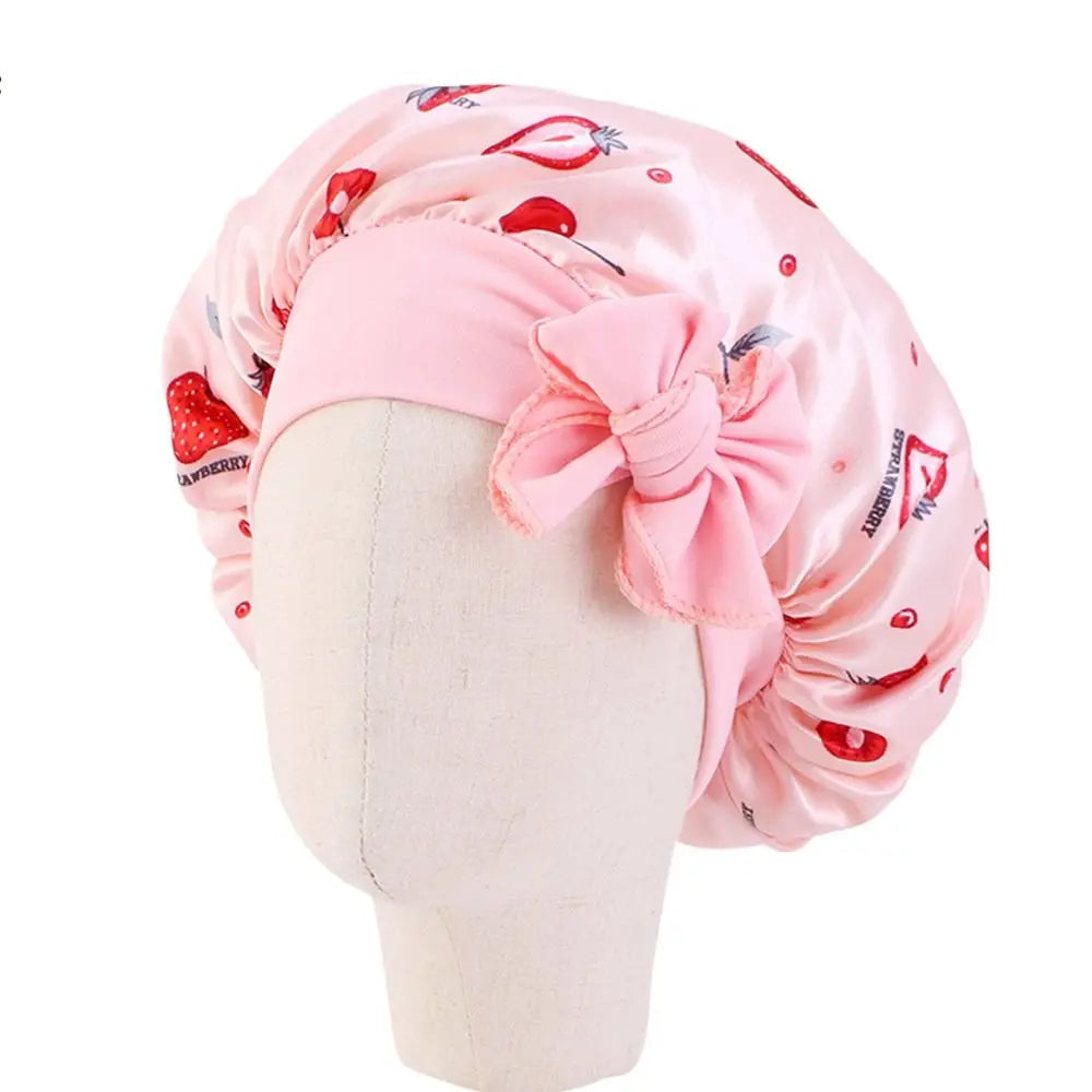 Boy Girls Band Bow Silk Sleep Hat Hair Beanie Shower Cap Satin Bonnet