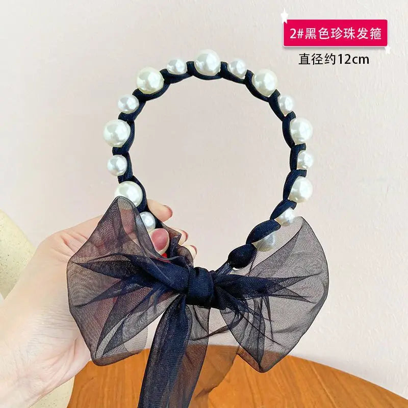 Children Streamer Hair Accessories Pearl Headband Baby Cute Princess Female Super Cute Headband Broken Hair Finishing Hairpin