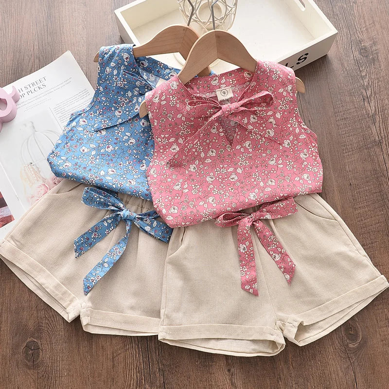 Melario Floral Blue Blouse T-shirt Pants 2PCS