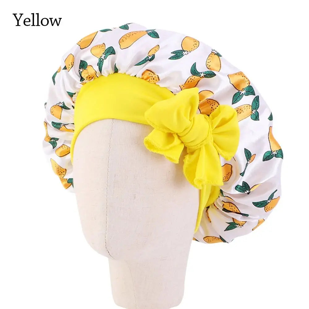 Boy Girls Band Bow Silk Sleep Hat Hair Beanie Shower Cap Satin Bonnet