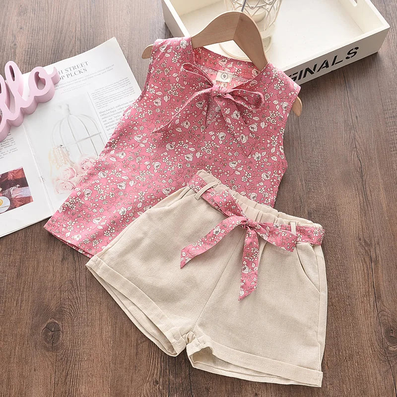 Melario Floral Blue Blouse T-shirt Pants 2PCS