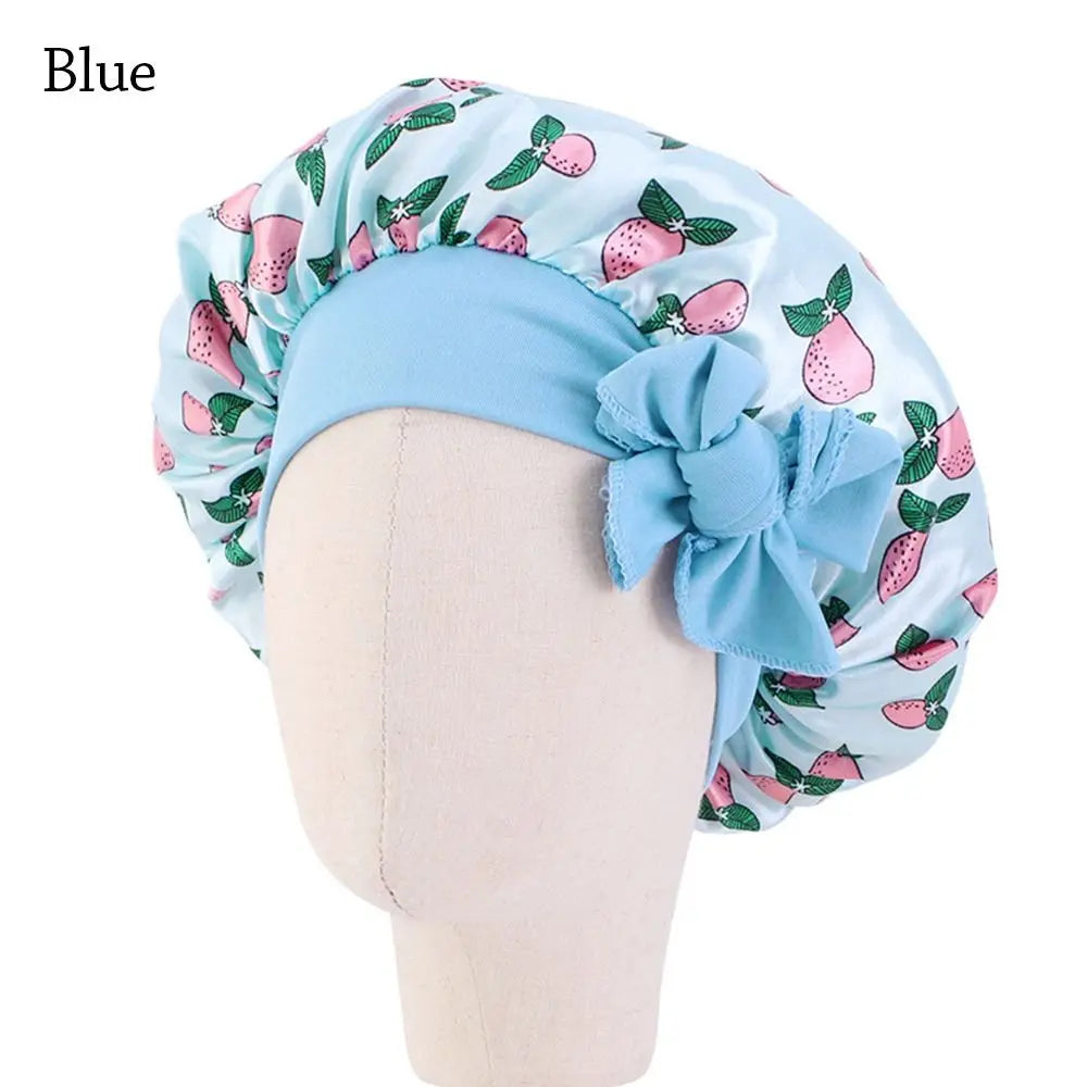 Boy Girls Band Bow Silk Sleep Hat Hair Beanie Shower Cap Satin Bonnet