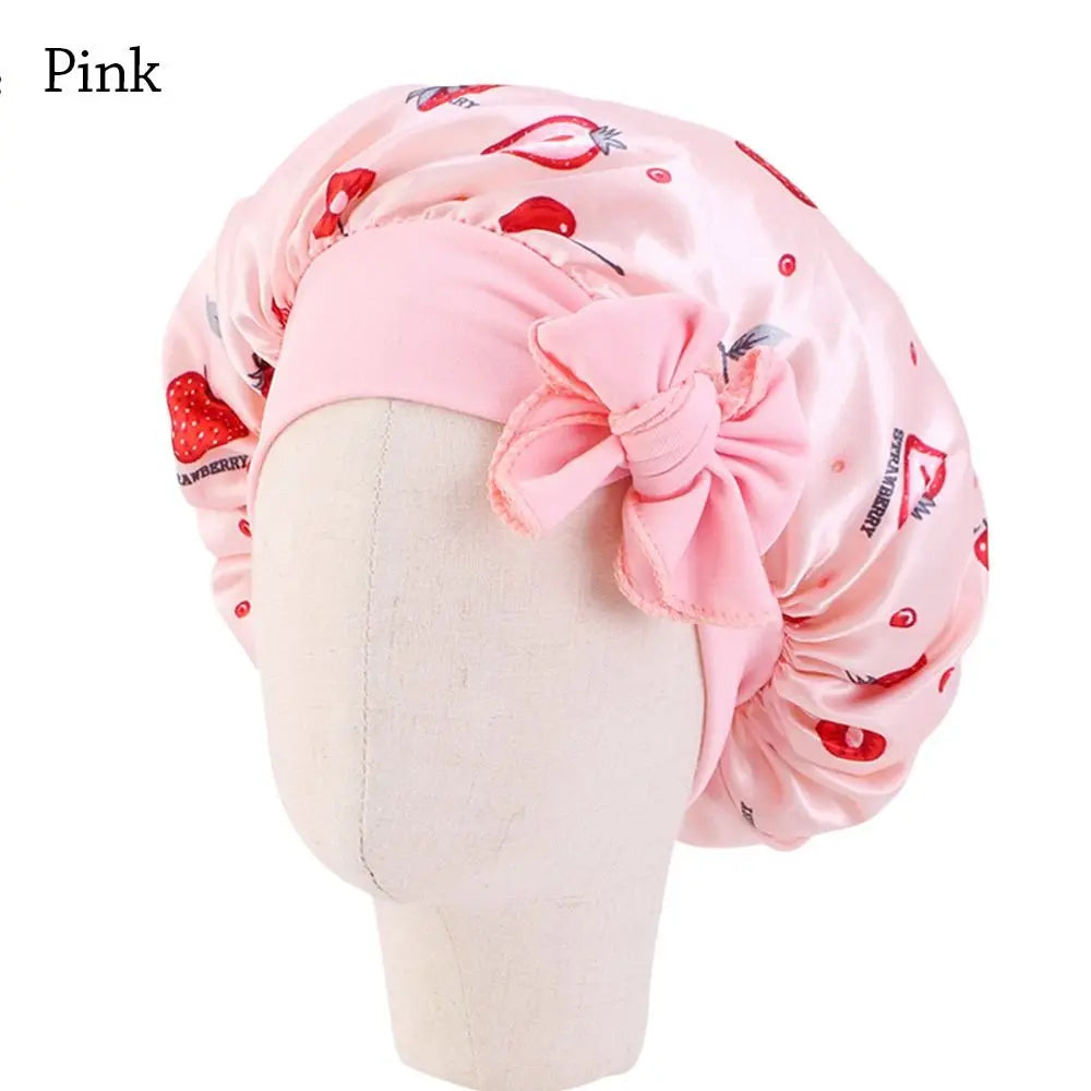 Boy Girls Band Bow Silk Sleep Hat Hair Beanie Shower Cap Satin Bonnet