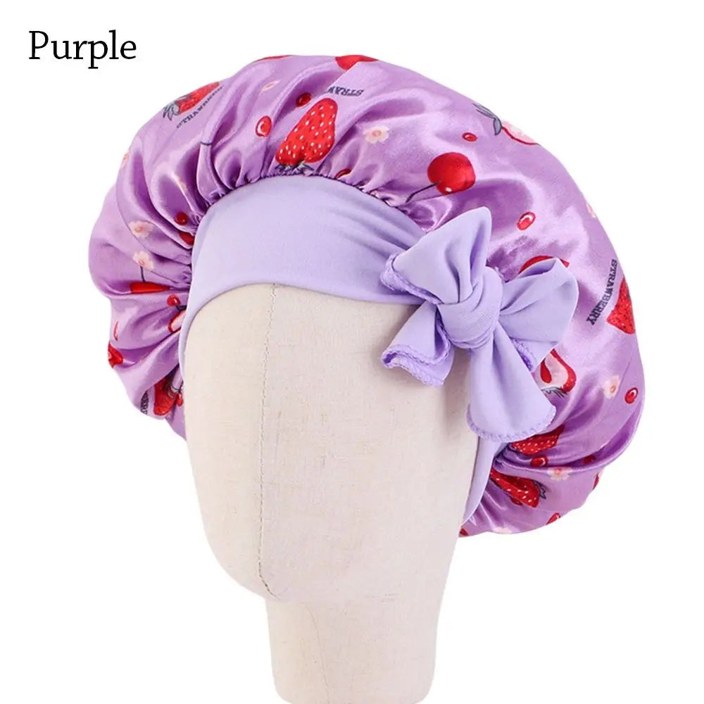 Boy Girls Band Bow Silk Sleep Hat Hair Beanie Shower Cap Satin Bonnet