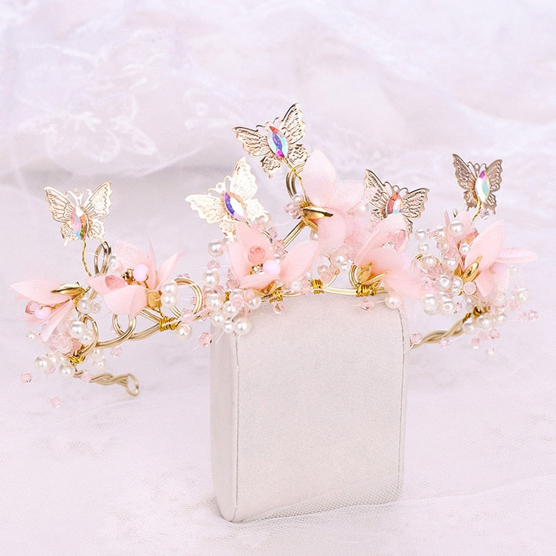 Peachy Butterfly Pearl Tiara