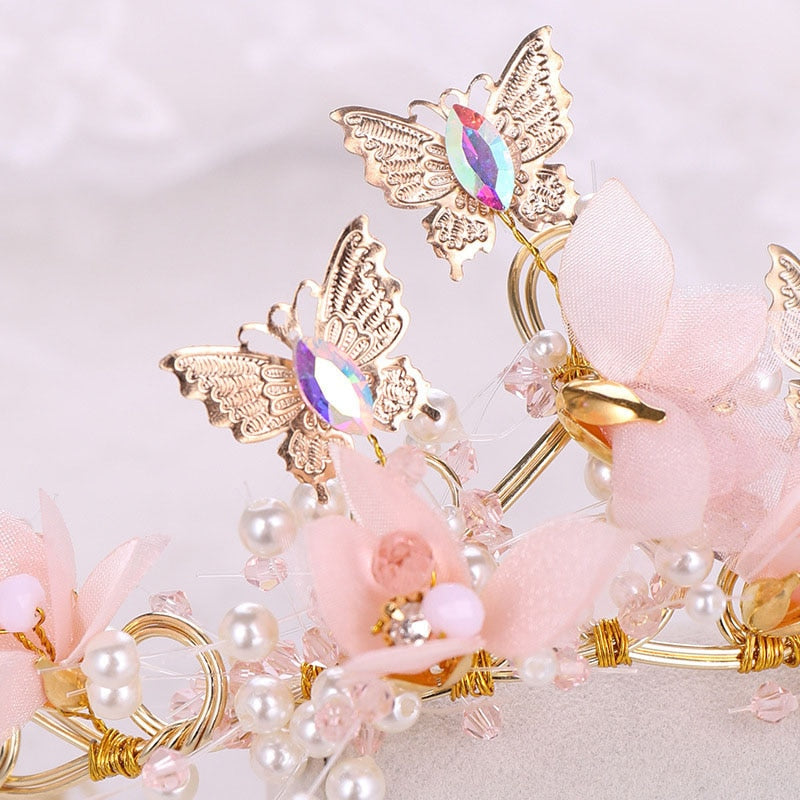 Peachy Butterfly Pearl Tiara
