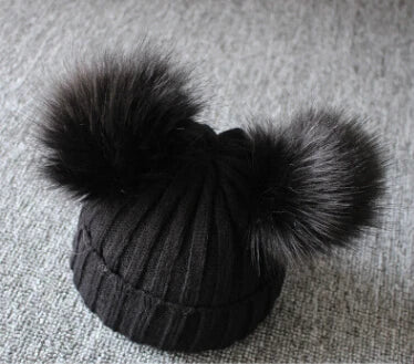 Furry PomPom Hat Winter Warm Knit