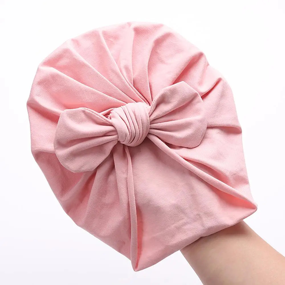 Solid Baby Cotton Beanies Cute Bear Ear Bowknot Turban Hats Sweet Soft 0-4T Elastic Caps for Newborn Baby Boy Girls Headwraps