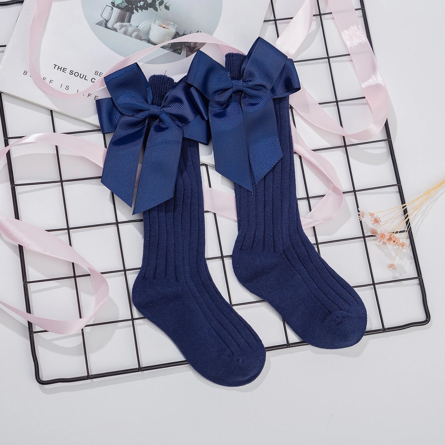 Cotton Bow Knee High  Socks For Girls