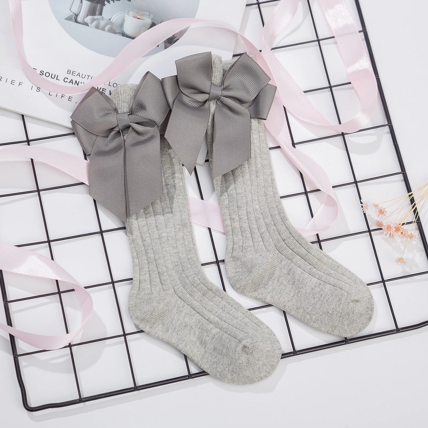 Cotton Bow Knee High  Socks For Girls