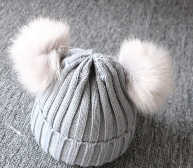 Furry PomPom Hat Winter Warm Knit