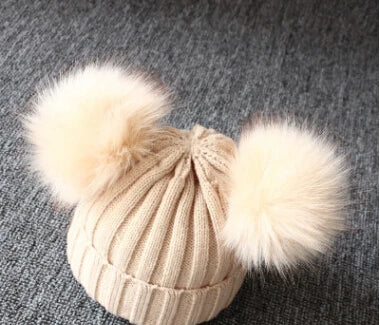 Furry PomPom Hat Winter Warm Knit