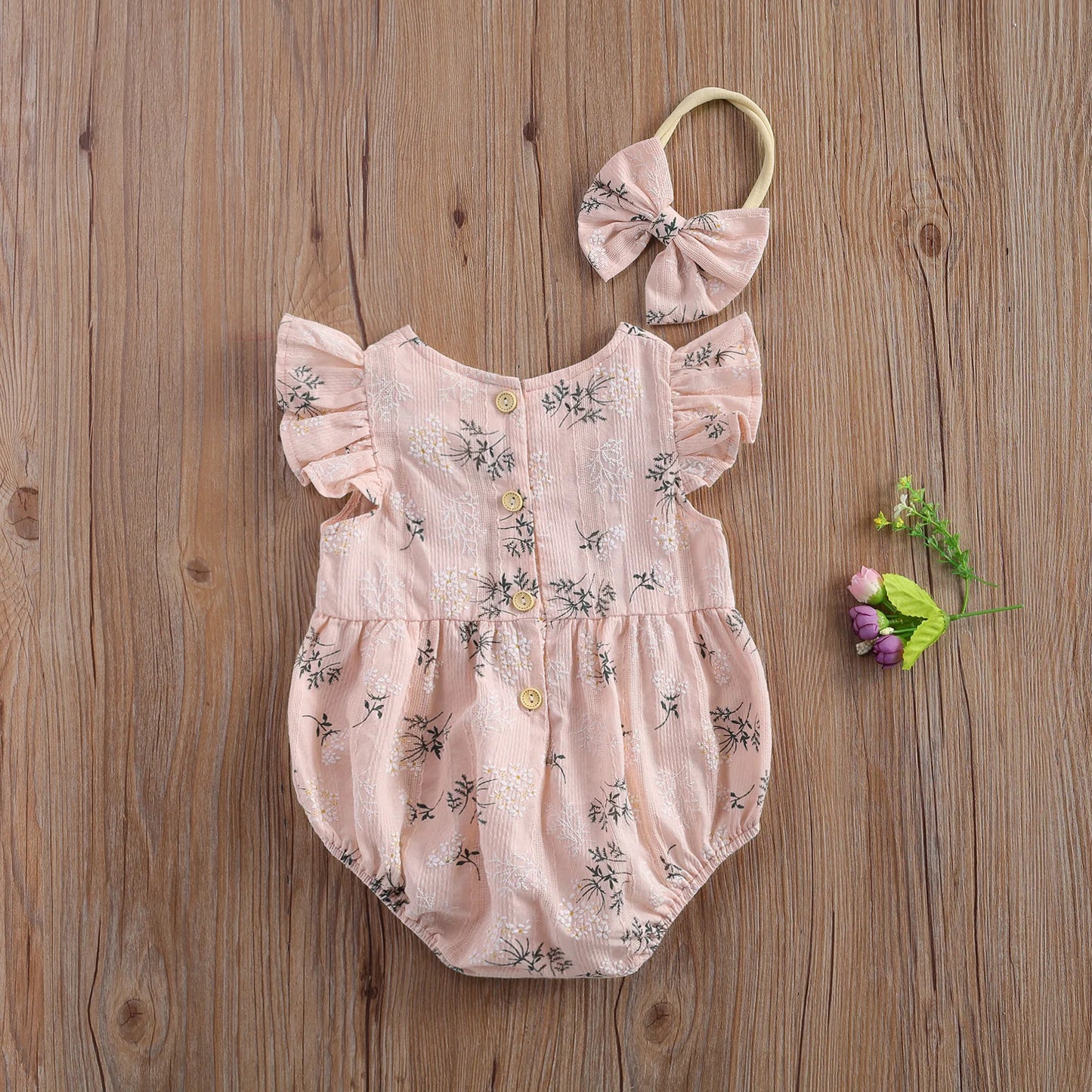 Spring Cotton Jumpsuit w/Headband Floral Print