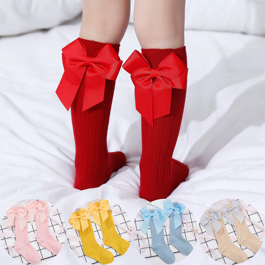 New Baby Cotton Socks For Girls Knee High Infant Toddlers Long Sock Big Bows Soft Children's Socks Kids Girls Dance Sock