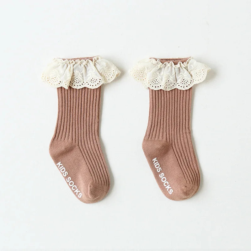 Toddler Socks Newborn Baby Girl Spring Exquisite Cotton Lace Prewalker Autumn Infant Solid Skidproof Kids Princess Sock 0-3T