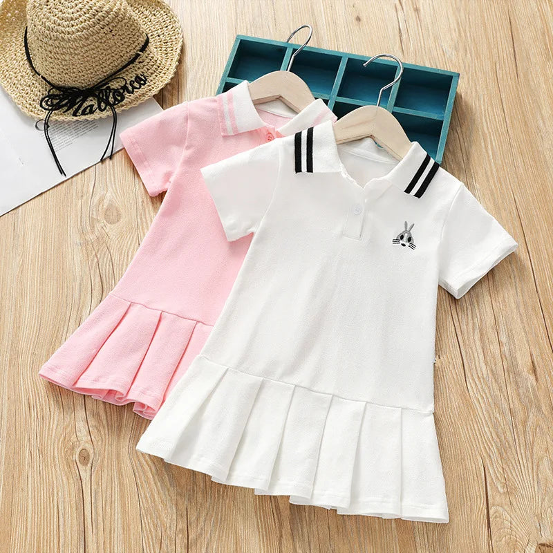 Girls' Polo Skirt and  Cotton Short-sleeved Tennis Skirt Dress