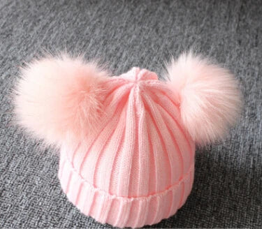 Furry PomPom Hat Winter Warm Knit