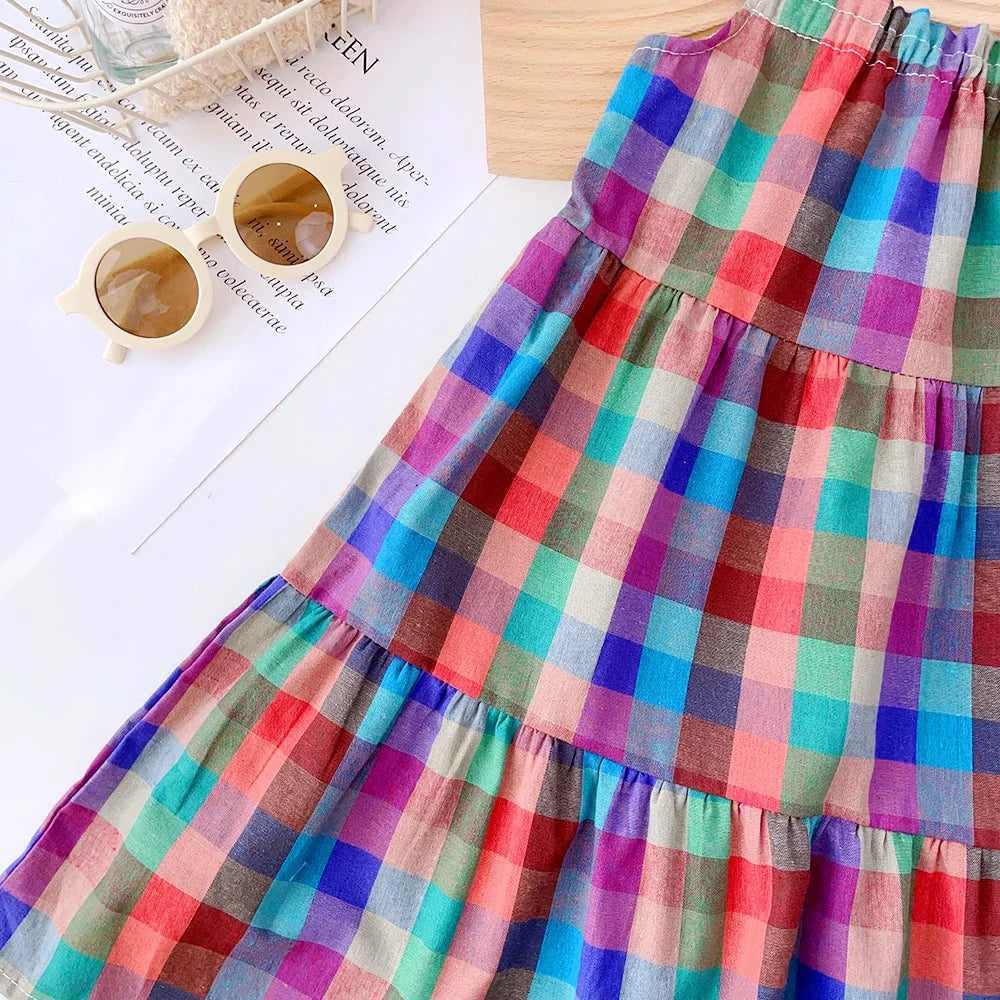 Colorful Plaid Strap Dress