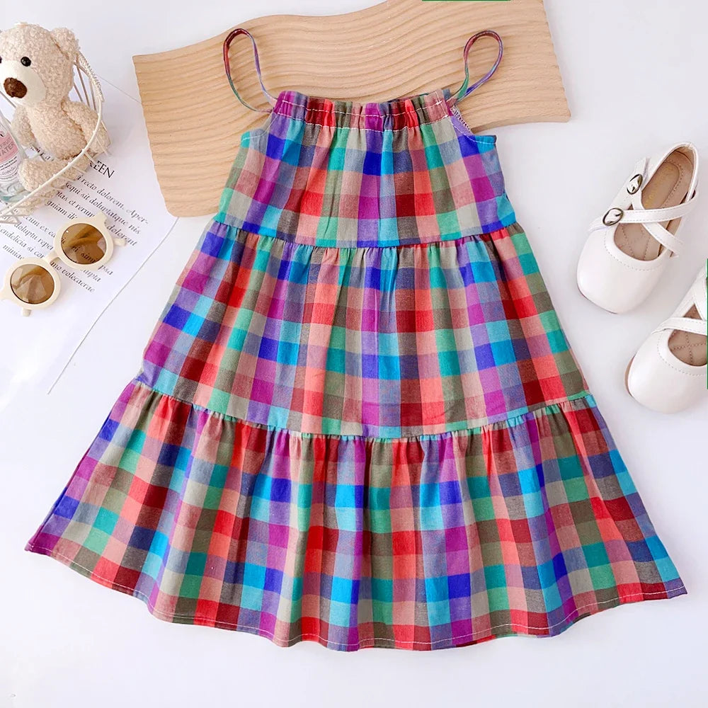 Colorful Plaid Strap Dress