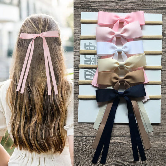 2024 10.0 cm Ribbon Bows With Nylon Headbands For Baby Girls Headwear Children Party Accessories Kids Head Scarf