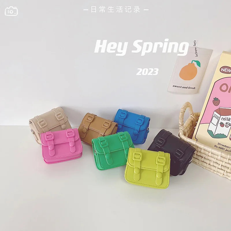 Candy Color Mini Kids Handbags PU Crossbody Bags For Little Girls Baby Korean Children Shoulder Bags Tote Bags Small Coin Purse