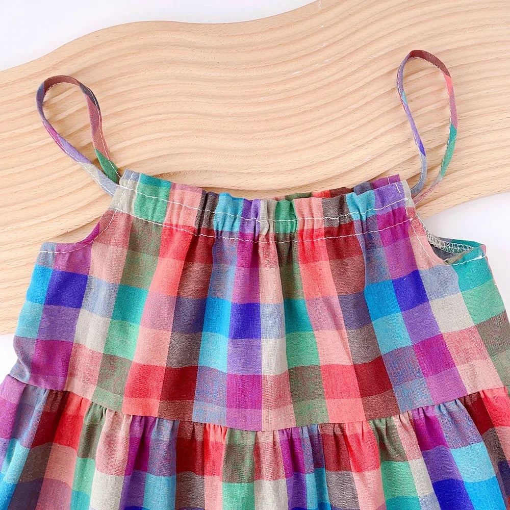 Colorful Plaid Strap Dress