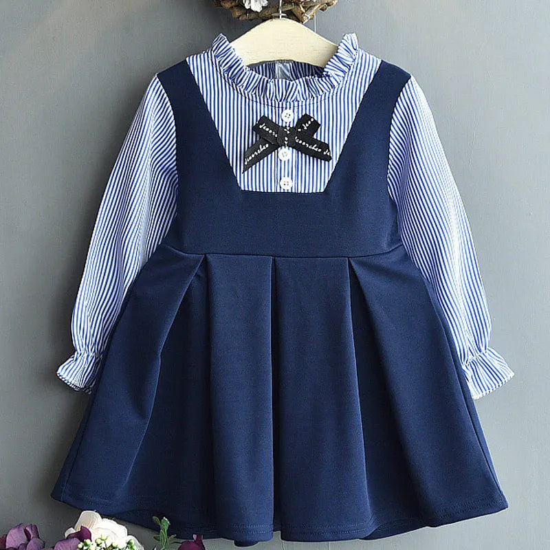 Bear Leader Girl Dress New  Princess Dresses Class Uniforms Kids Girls Bow T-shirt+Plaid Dress Children Costume Clothing 2pcs