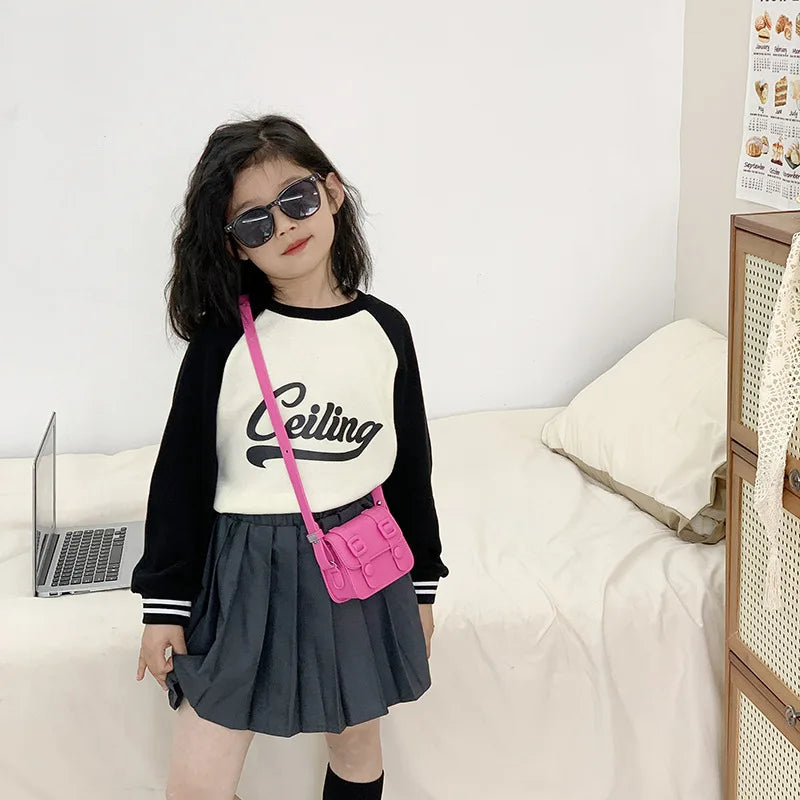 Candy Color Mini Kids Handbags PU Crossbody Bags For Little Girls Baby Korean Children Shoulder Bags Tote Bags Small Coin Purse