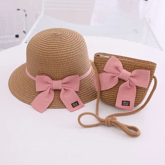 New Summer Sun Protection Travel Fisherman Hat Straw Bag Cap Set Beach Hats Kids Sun Hat