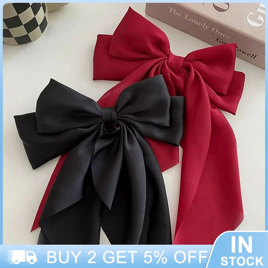 Bow Ribbon Hairpin Headwear Simple Elegant Satin Spring Clip Fixed Colorful Hair Clip Party Headdress Hair Accessories