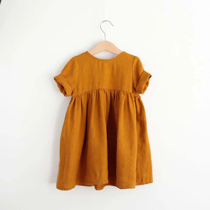 Cotton And Linen Dress Solid Colors