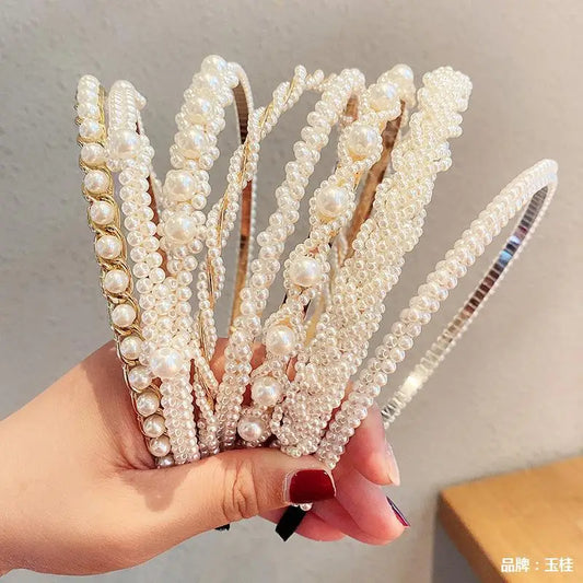 Elegant Simulated Pearl Beads Hairband Hair Accessories Fashion 2022 Crystal Hair Hoop Handmade Headband Headwear For Girl Women