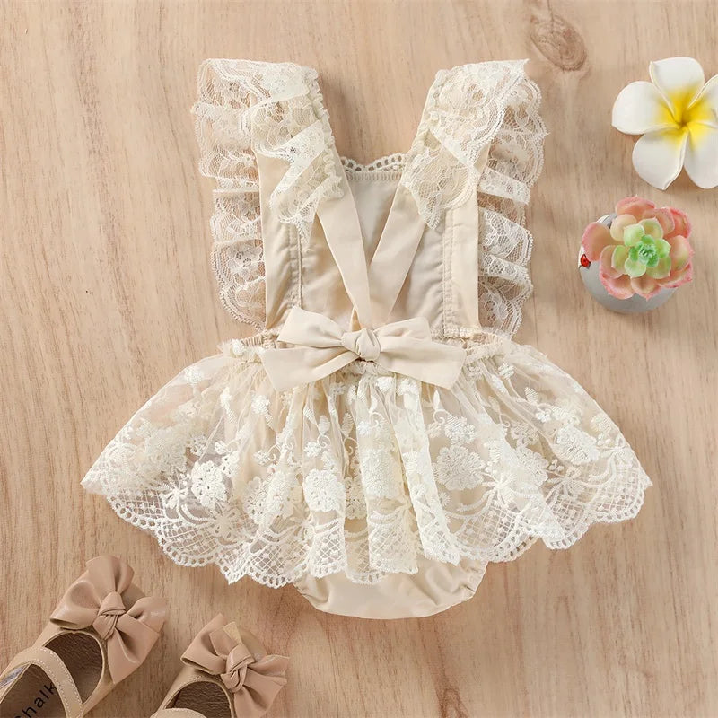 Baby Girls Summer Lace Embroidery Romper Dress