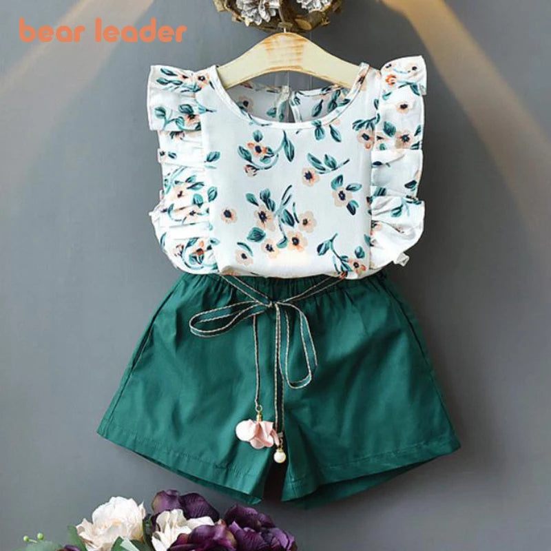 Bear Leader Girls Clothing Sets New Summer Sleeveless T-shirt+Print Bow Skirt 2Pcs for Kids Clothing Sets Baby Clothes Outfits