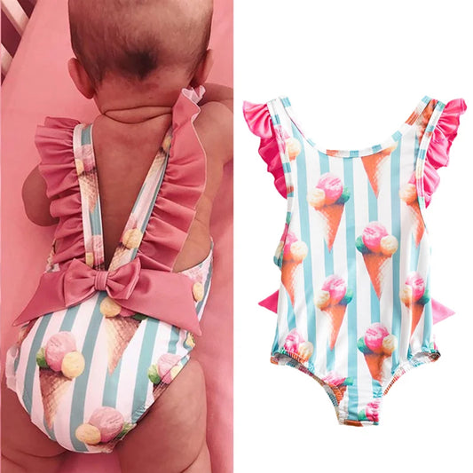 Toddler Girls Swimsuit For Kids 1-4 Year Striped Swimwear Swimming Children Backless Bikini Newborn Baby One Piece Bathing Suit