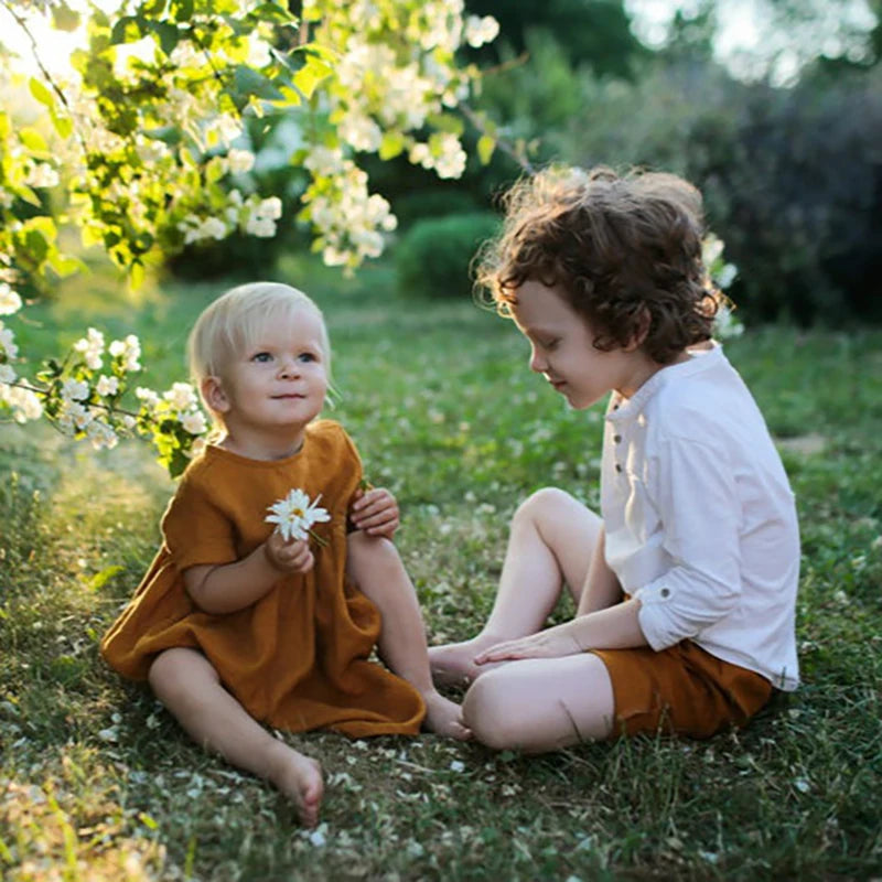 Cotton And Linen Dress Solid Colors