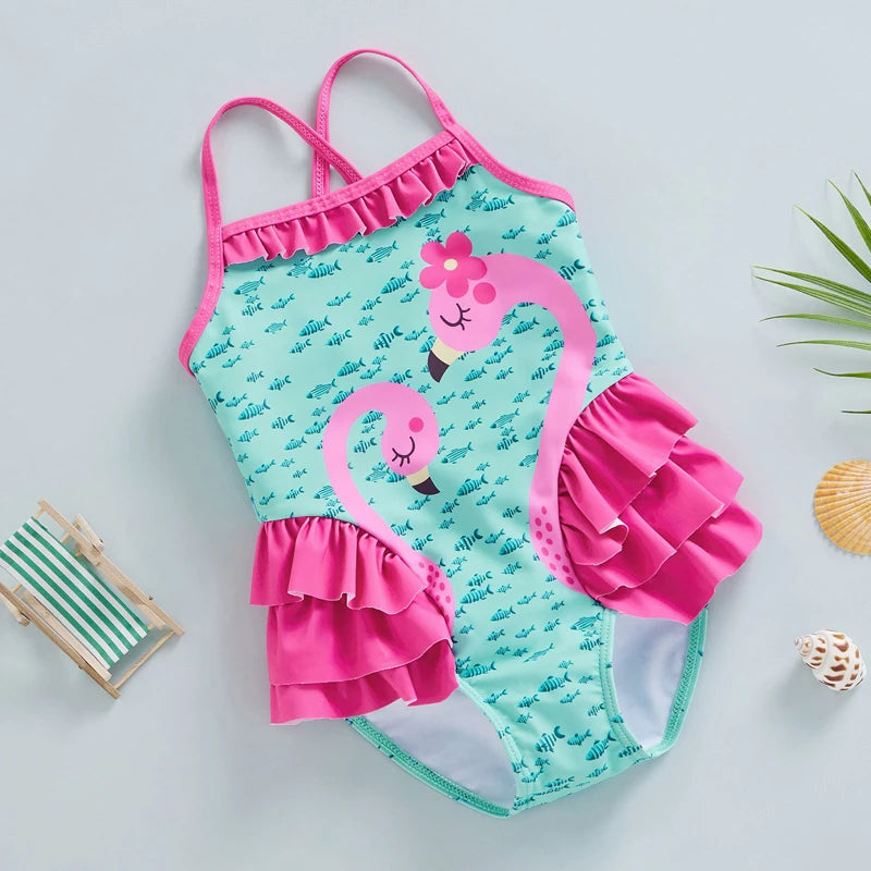 Toddler Baby Girl Swimsuit Sleeveless Floral Shell Print Summer Bathing Suit Cute Swimwear Bikini Kids Swimming Clothing